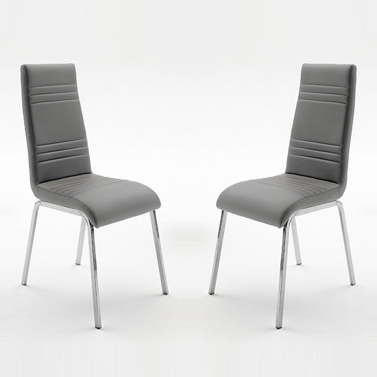 Dora Dining Chair In Grey Faux Leather In A Pair