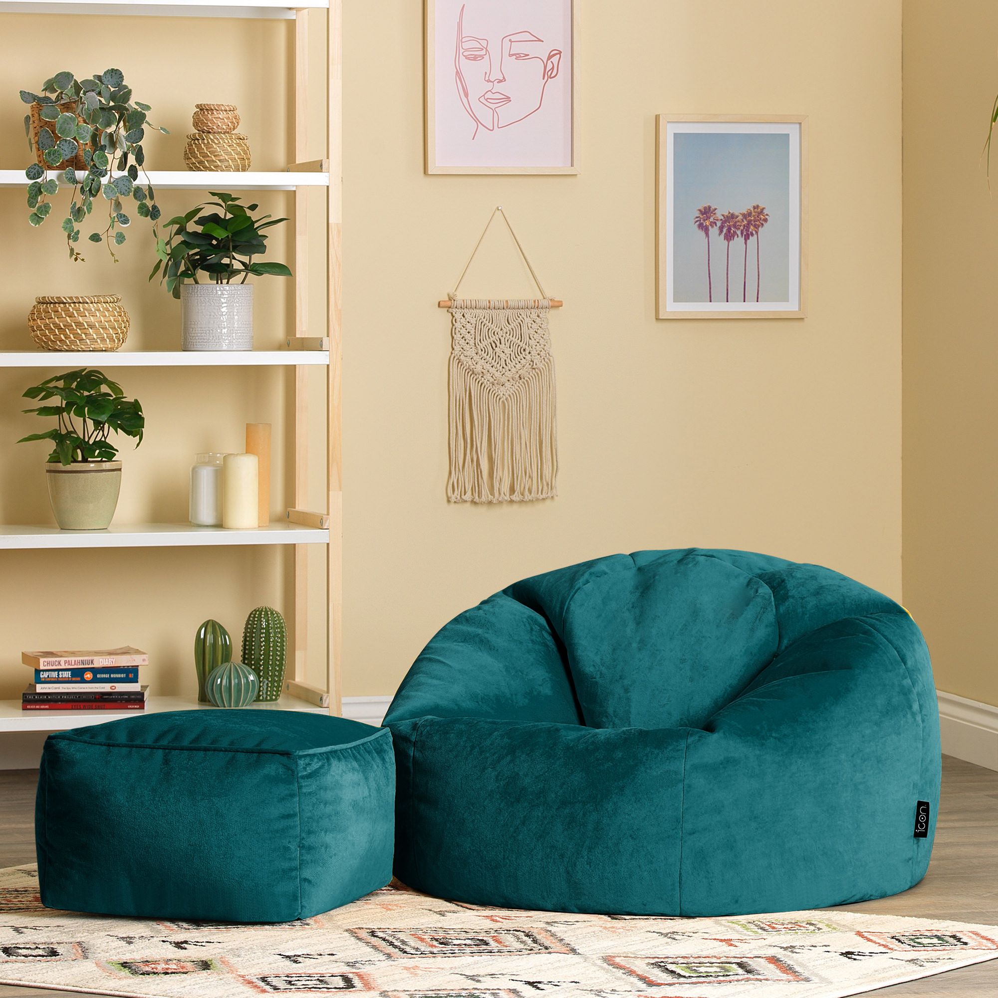 icon Kingston Classic Velvet Bean Bag Chair & Pouffe Pink Bean Bag Chair in Teal