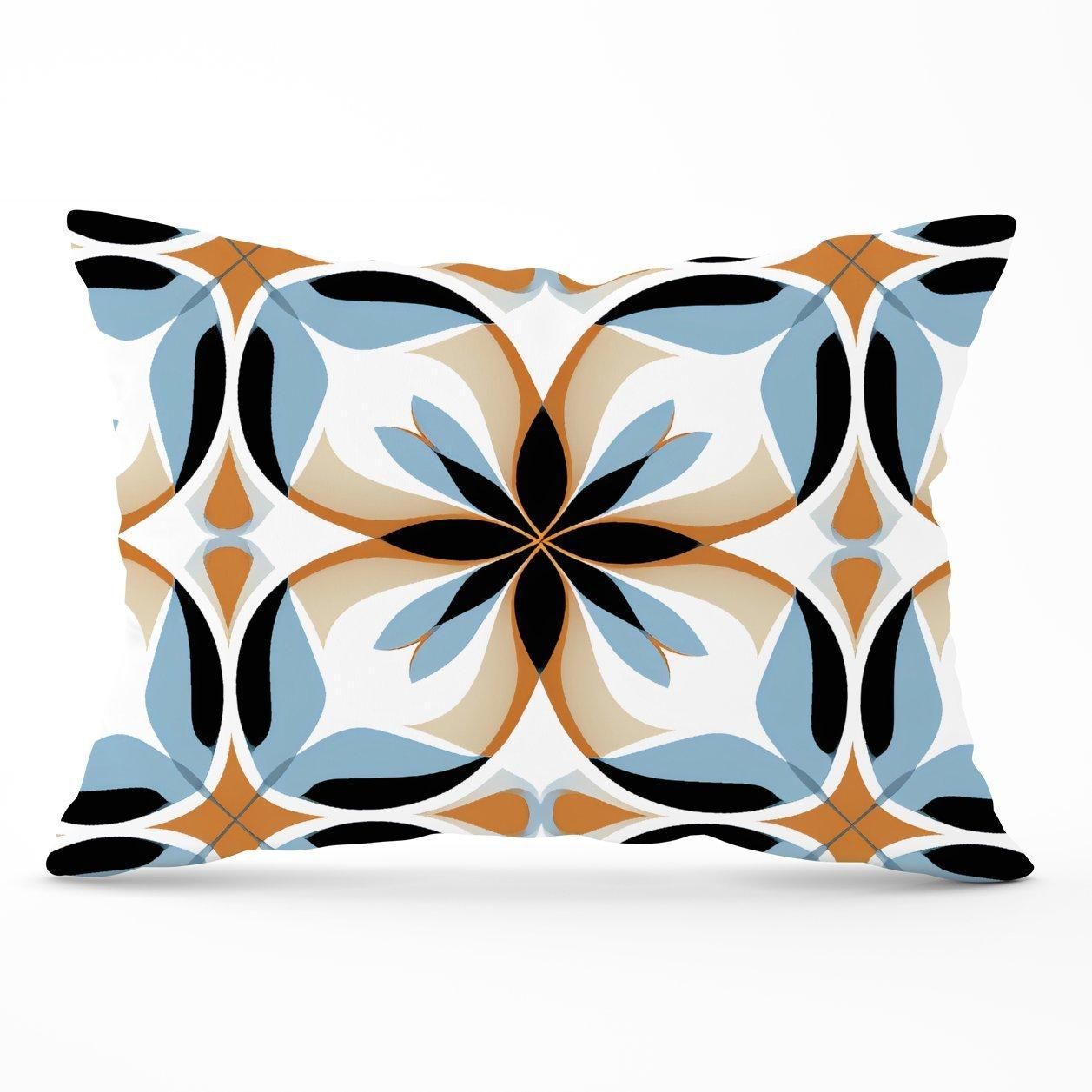 Warren Reed - Designer White Brown & Blue Geometric Pattern Cushions