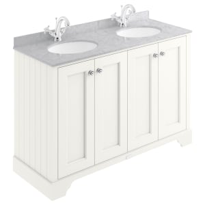 Bayswater Victrion Pointing White Traditional Freestanding Vanity Unit & Grey Marble Top Basin - 1200mm