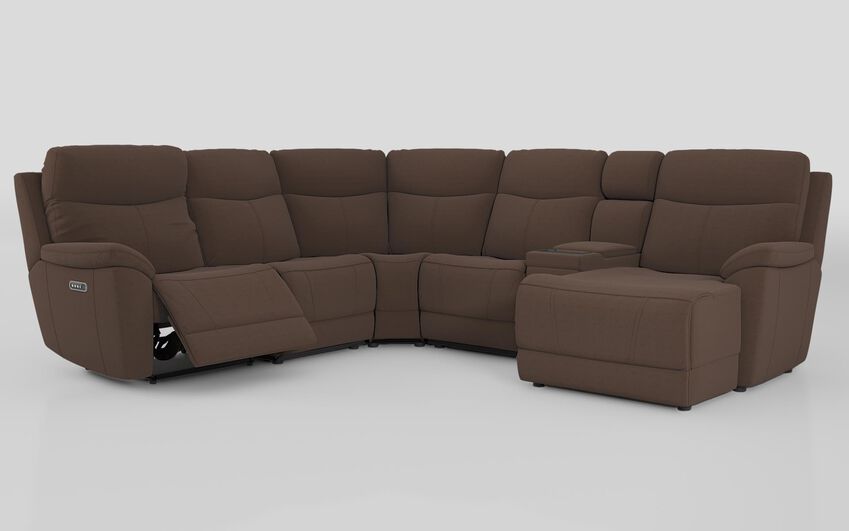 Brown Fabric Eldwick 3 Corner 3 Left Hand Facing Power Right Hand Facing Console & Chaise Sofa with Head Tilt