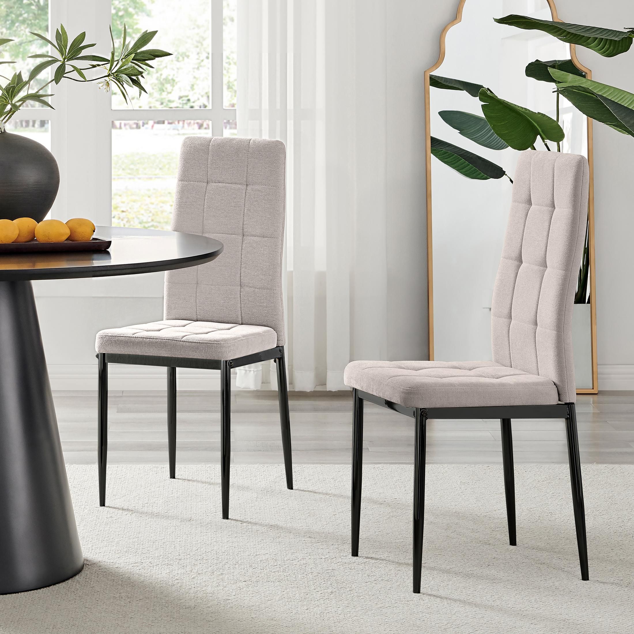 FurnitureboxUK Set 2 Paloma Modern Fabric Dining Chairs On Black Legs in Cream