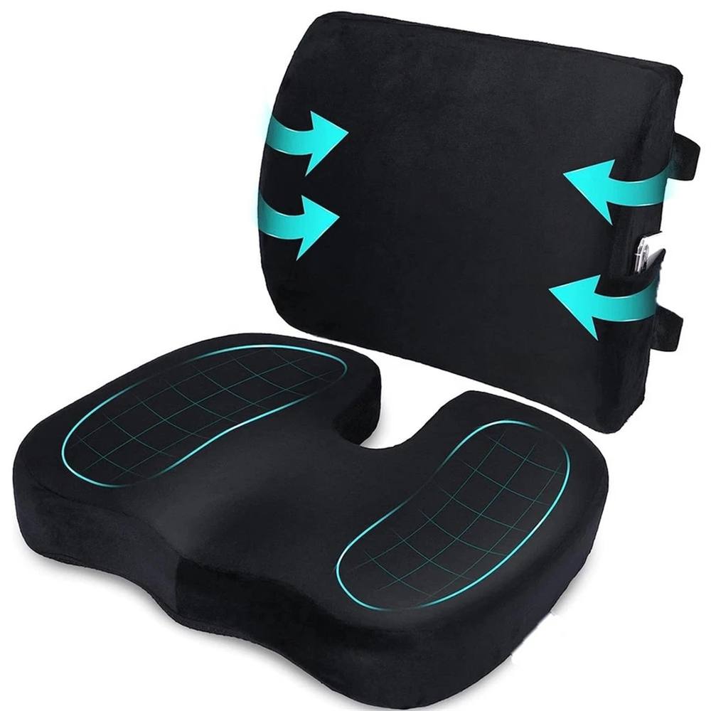 Nordara Lumbar Back Support Cushion Car Seat Chair Pillow Memory Foam in Black