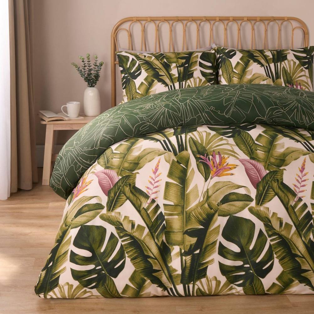 Kelvenix Tropical Duvet Cover Set Leaves Reversible Soft Bedding Quilt - Double in Green