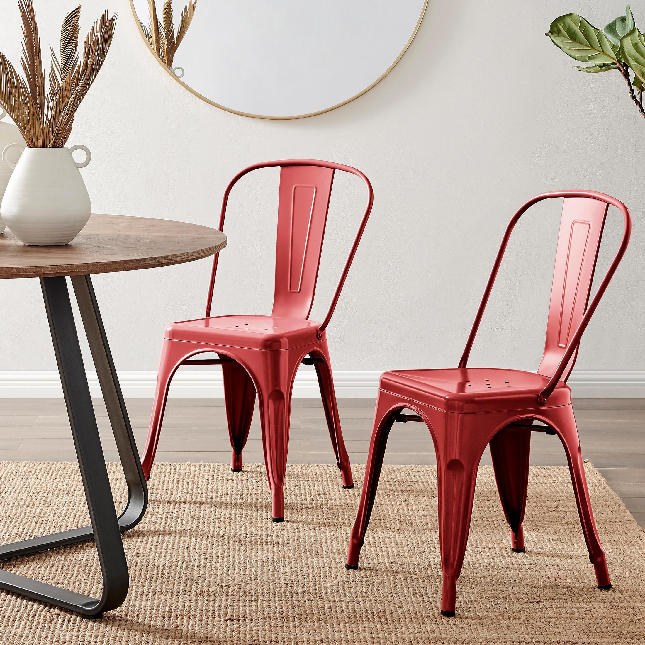 FurnitureboxUK Set of 2 Colton Industrial Steel Stackable Tolix Style Dining Chairs in Red