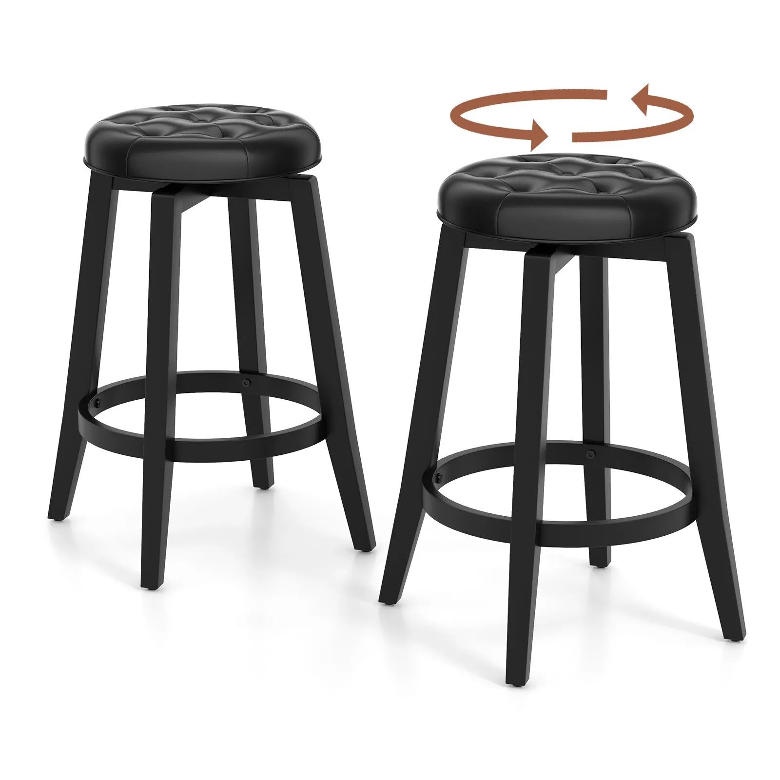 Costway Set of 2 Bar Stools Kitchen Upholstered Chair 360 Swivel Pub Stool 66cm in Black