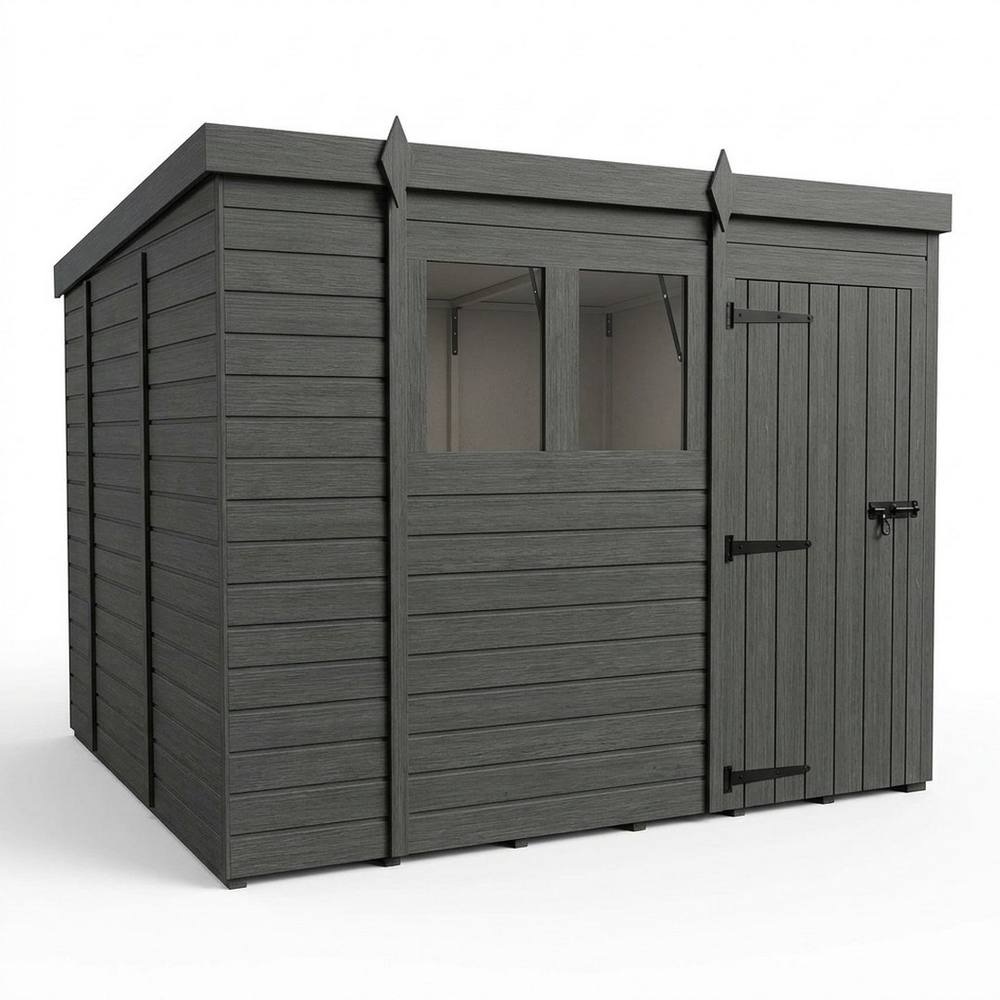 Buttercup Farm 9ft x 10ft Composite Pent Garden Shed Single Door With Windows - Grey