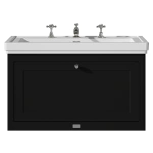 Bayswater Hartleigh Matt Black Traditional Wall Hung Vanity Unit & 3 Tap Hole Traditional Recessed Basin - 800mm
