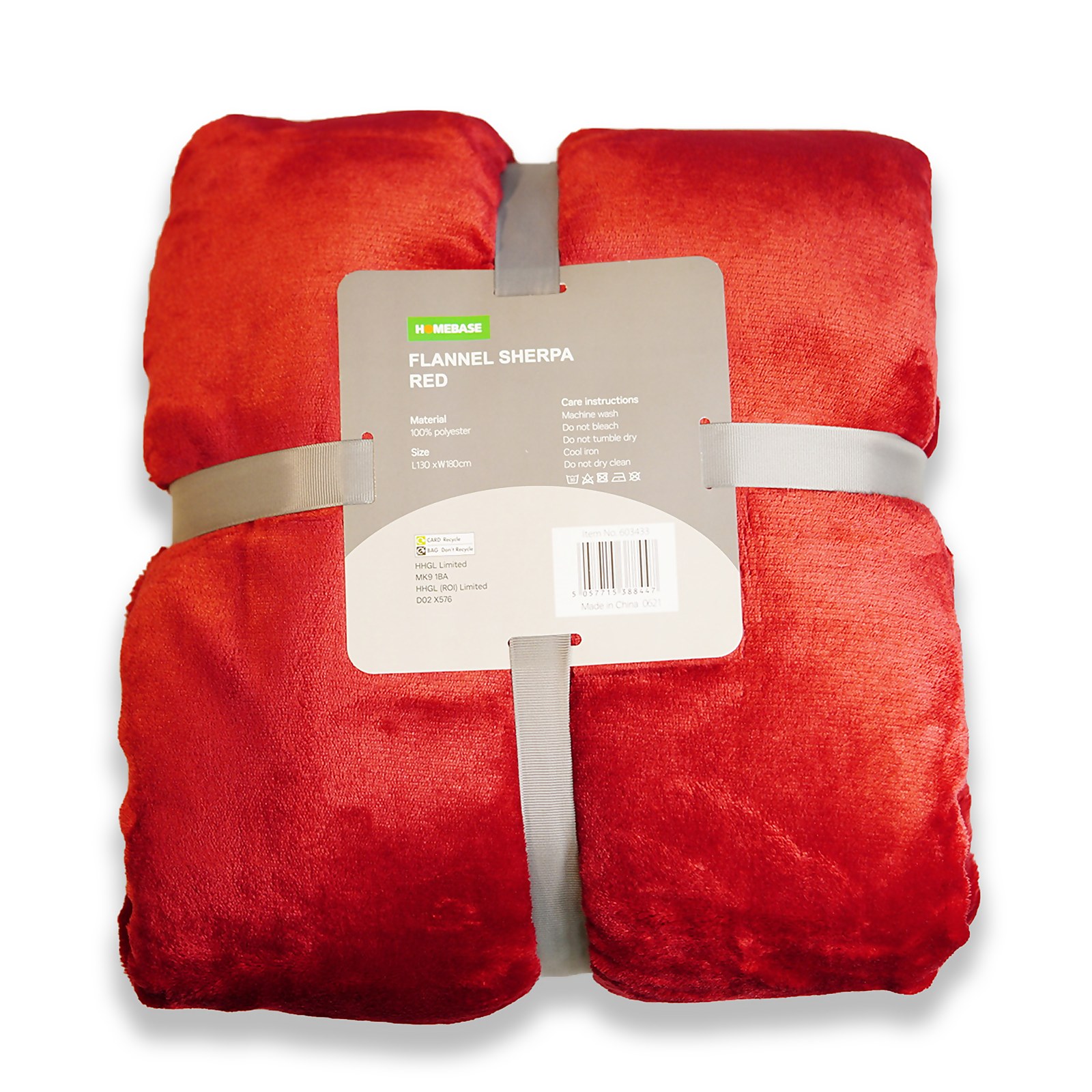 Fleece Sherpa Reverse Throw - Red - 130x180cm