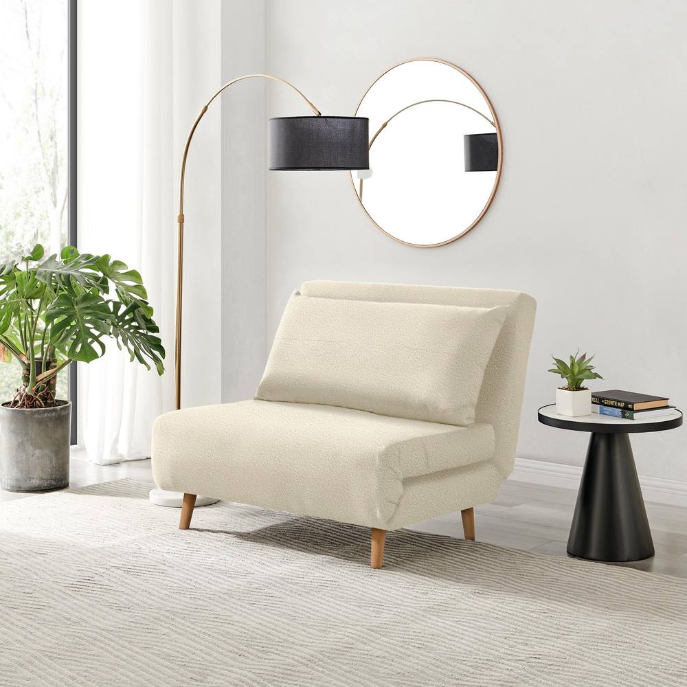 FurnitureboxUK Bobby White Boucle Fabric Single Folding Sofa Bed Chair