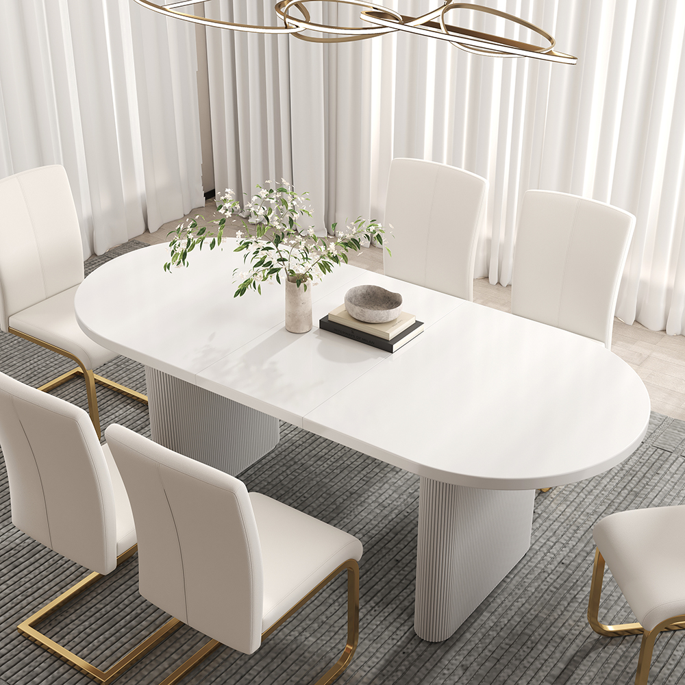160 - 200 cm Oval Extendable Warm White Dining Table Butterfly Leaf 4-6 Seater