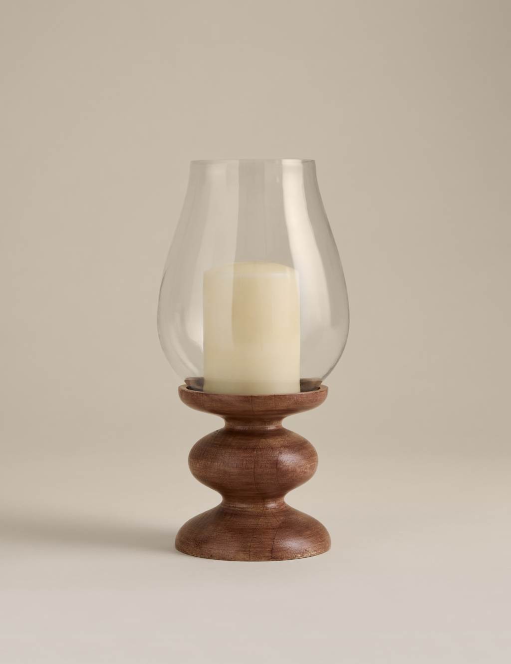 M&S Bobbin Wooden Hurricane Candle Holder Natural