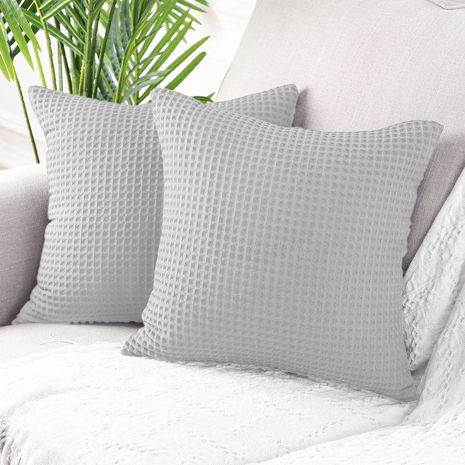 Allure Bath Fashions Hotel Waffle Cushion Covers Two Pack in Light Grey