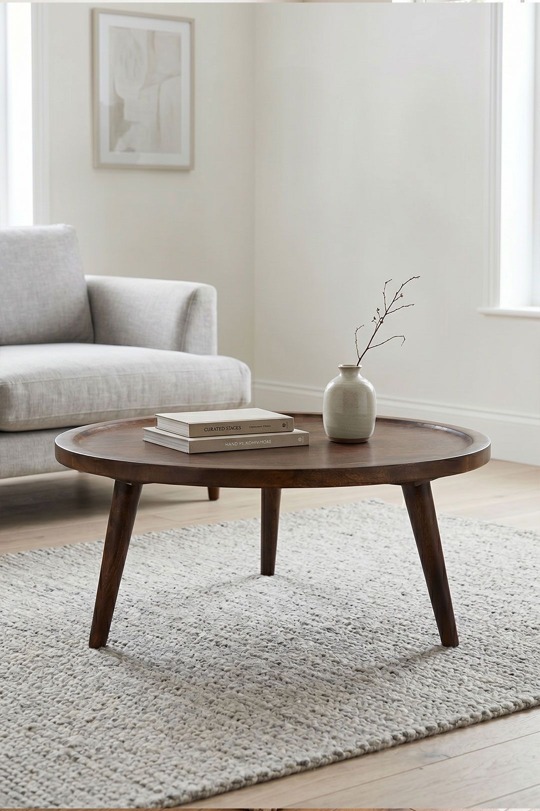 IH Design Dark Mango Wood Round Low Coffee Table in Brown