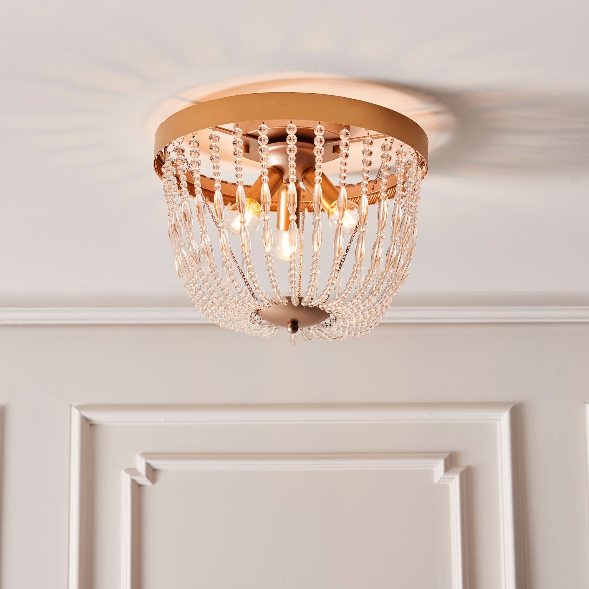 Vogue Celine 3 Light Crystal Flush Ceiling Fitting Gold
