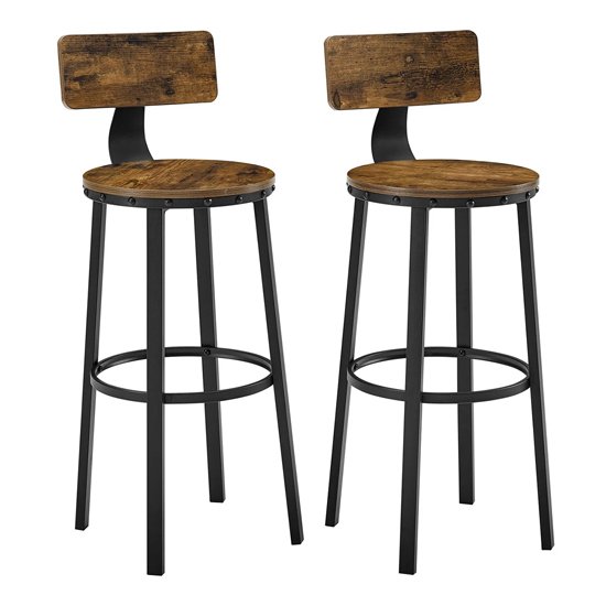 Gulf Rustic Brown Wooden Tall Bar Stools In Pair