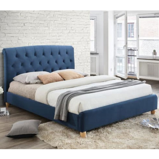 Brompton Fabric Small Double Bed In Midnight Blue