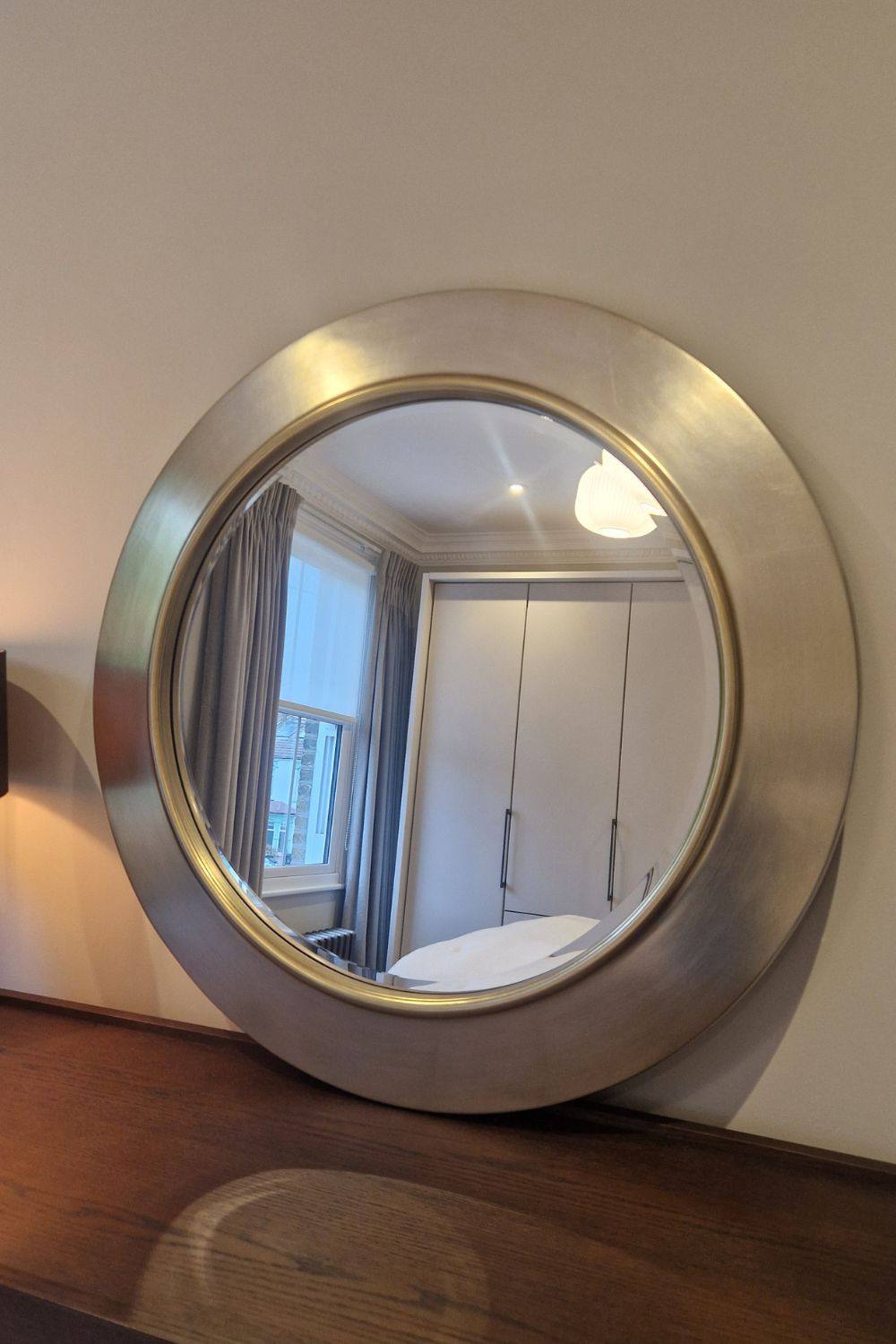 Yearn Mirrors Ava Metallic Silver Round Bevelled Mirror Gold Trim