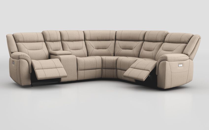 Cream Fabric Ainsdale 2 Corner 2 Power Sofa with Console