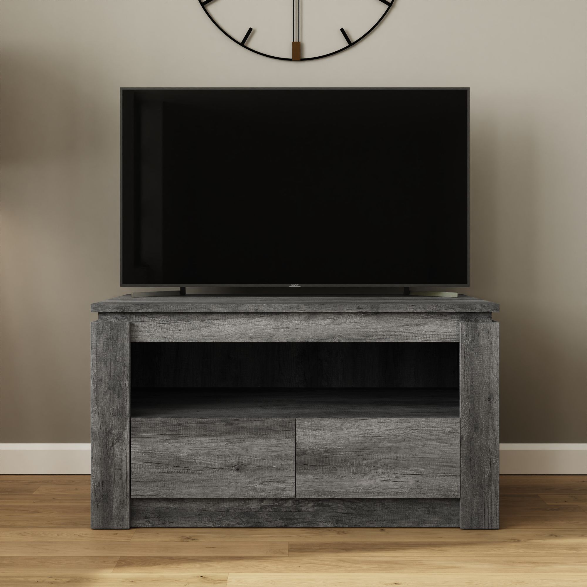 GFW Canyon 2 Drawer TV Unit in Charcoal