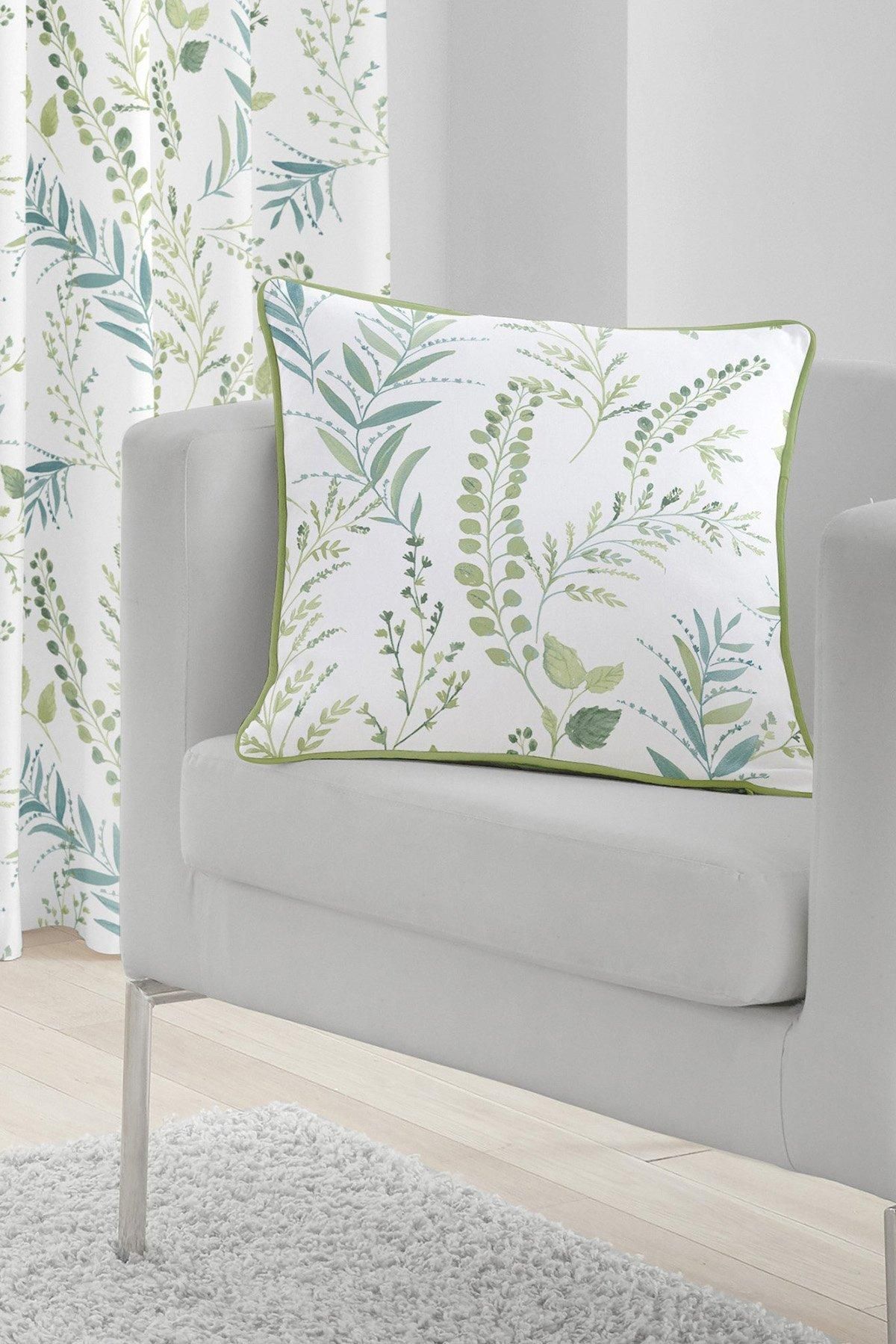 Fusion 'Fernworthy' Spring Breeze Botanical Print Filled Cushion 100% Cotton in Green 2