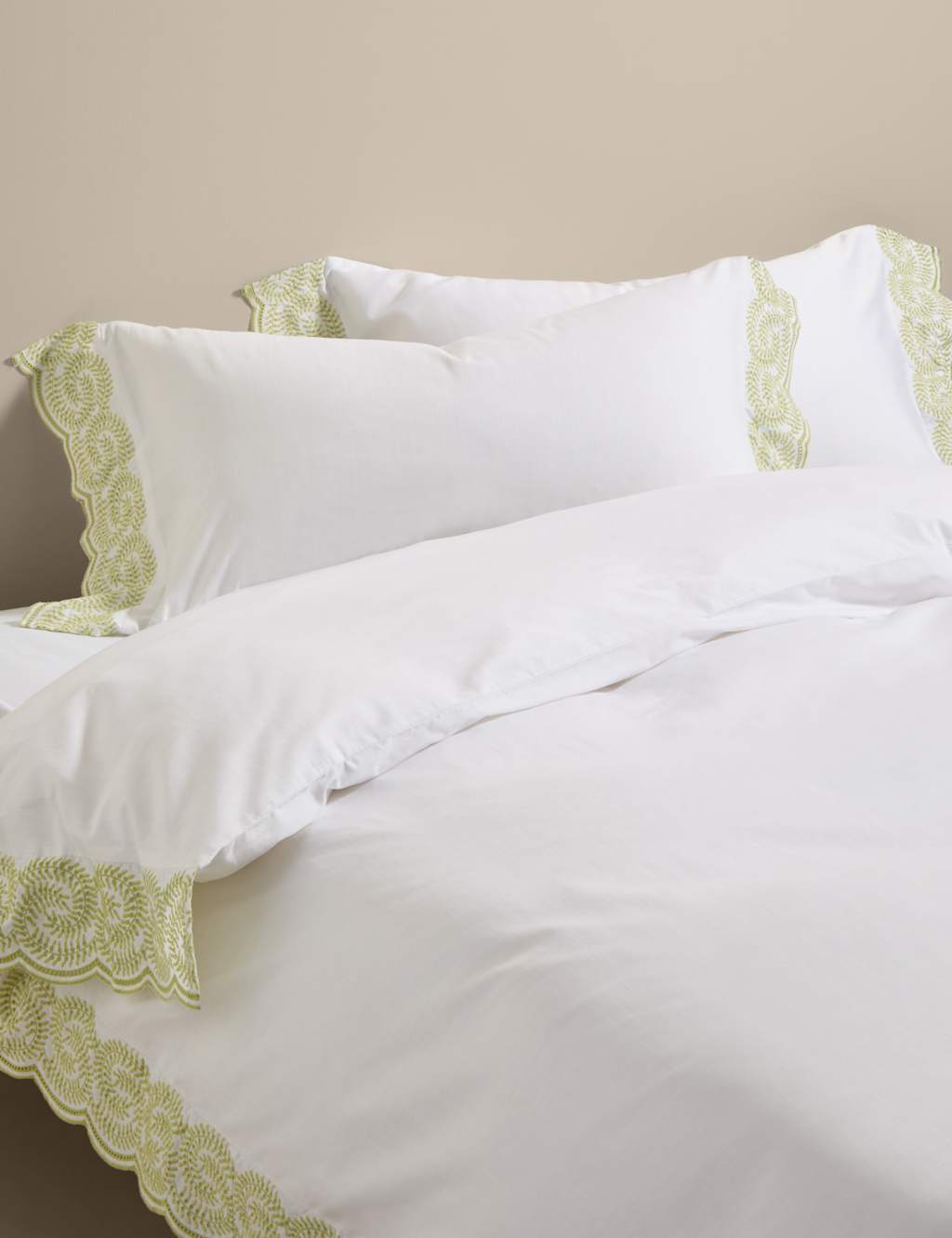 M&S Pure Cotton Embroidered Bedding Set Green Mix