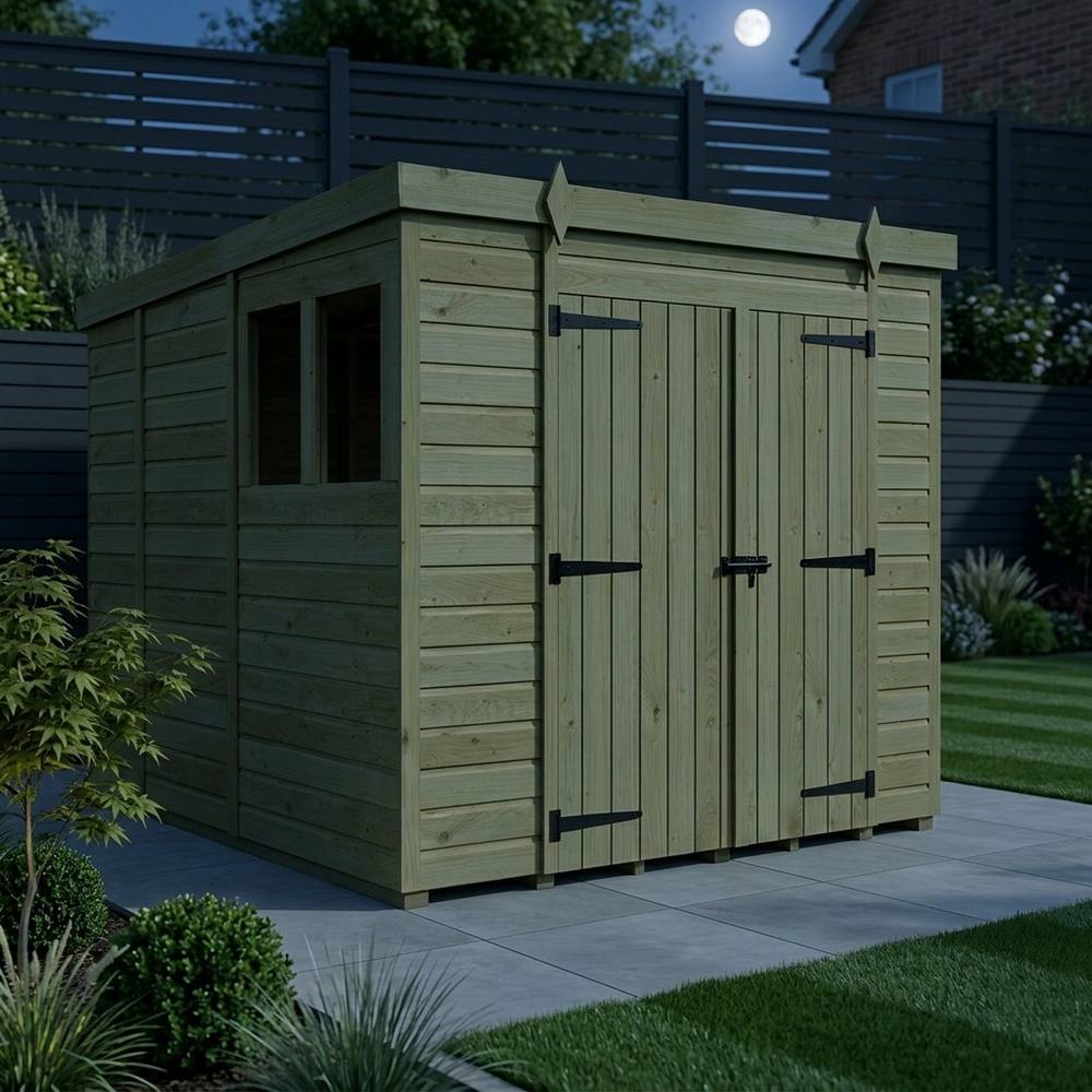 Buttercup Farm 9ft x 9ft Pent Garden Shed Double Door With Windows - Timber in Brown 3