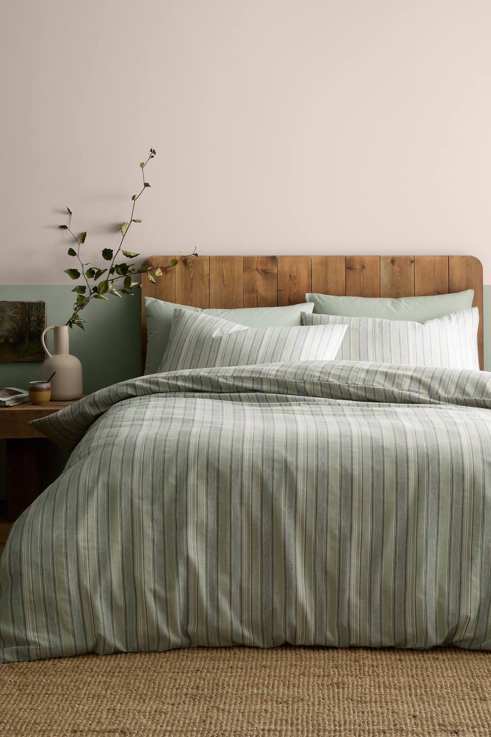 Appletree 'Yarn Dyed Woven Wide Stripe' Woven Duvet Cover Set in Green