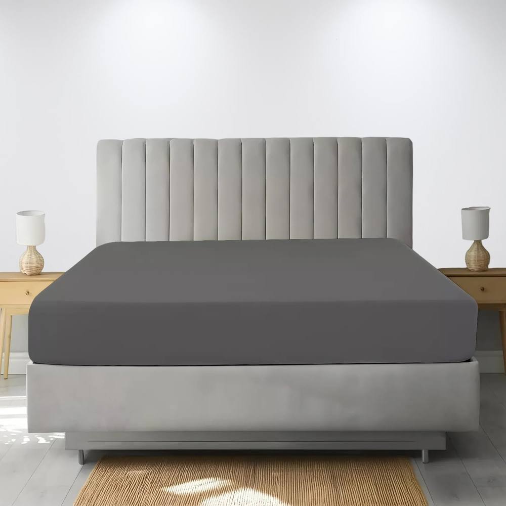 Homes-Linen Extra Deep 16"/40cm Polycotton Easy Care Fitted Sheet in Grey