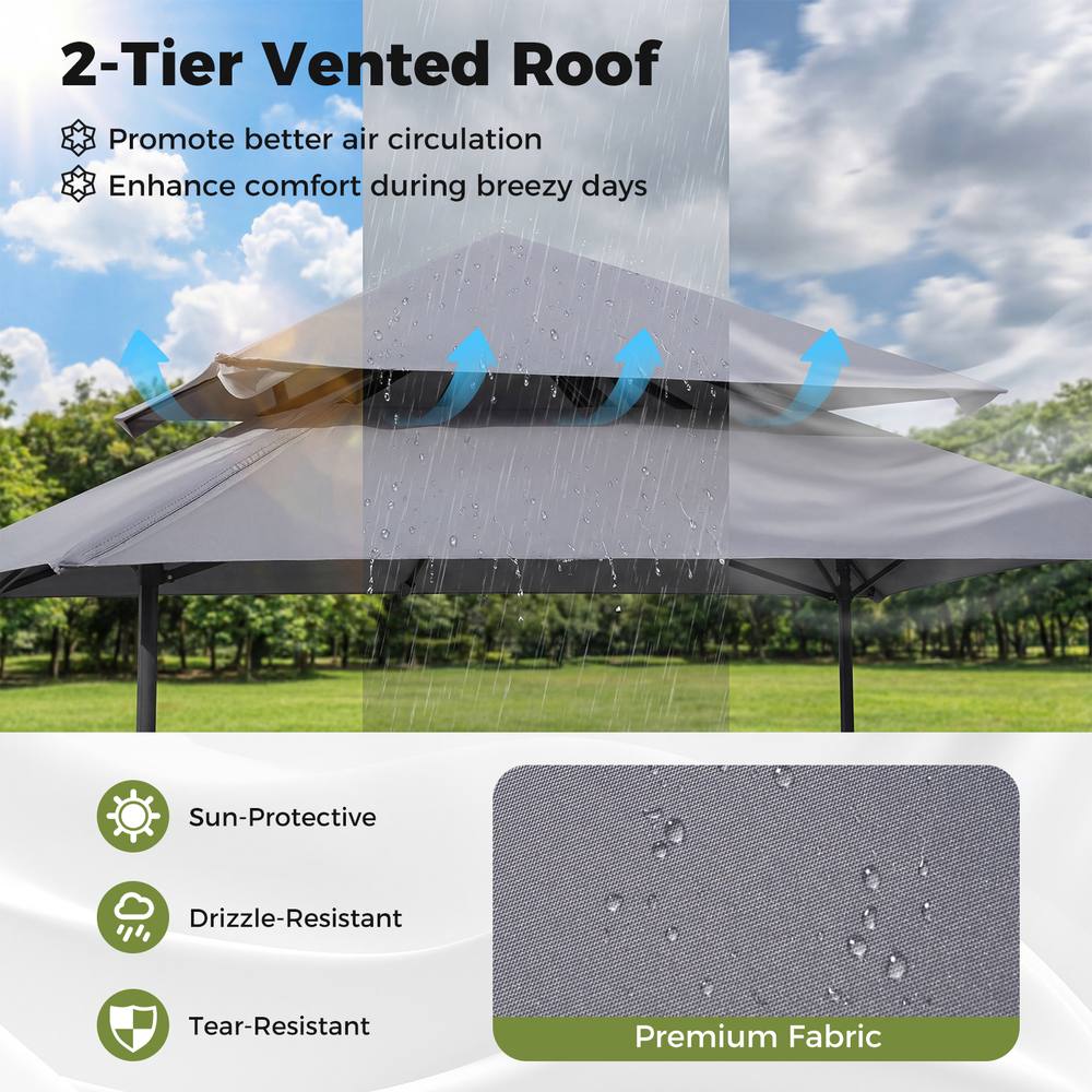 Costway 3.3 x 3.3 M Patio Gazebo w/ Metal Frame Outdoor Canopy Tent in Grey 5