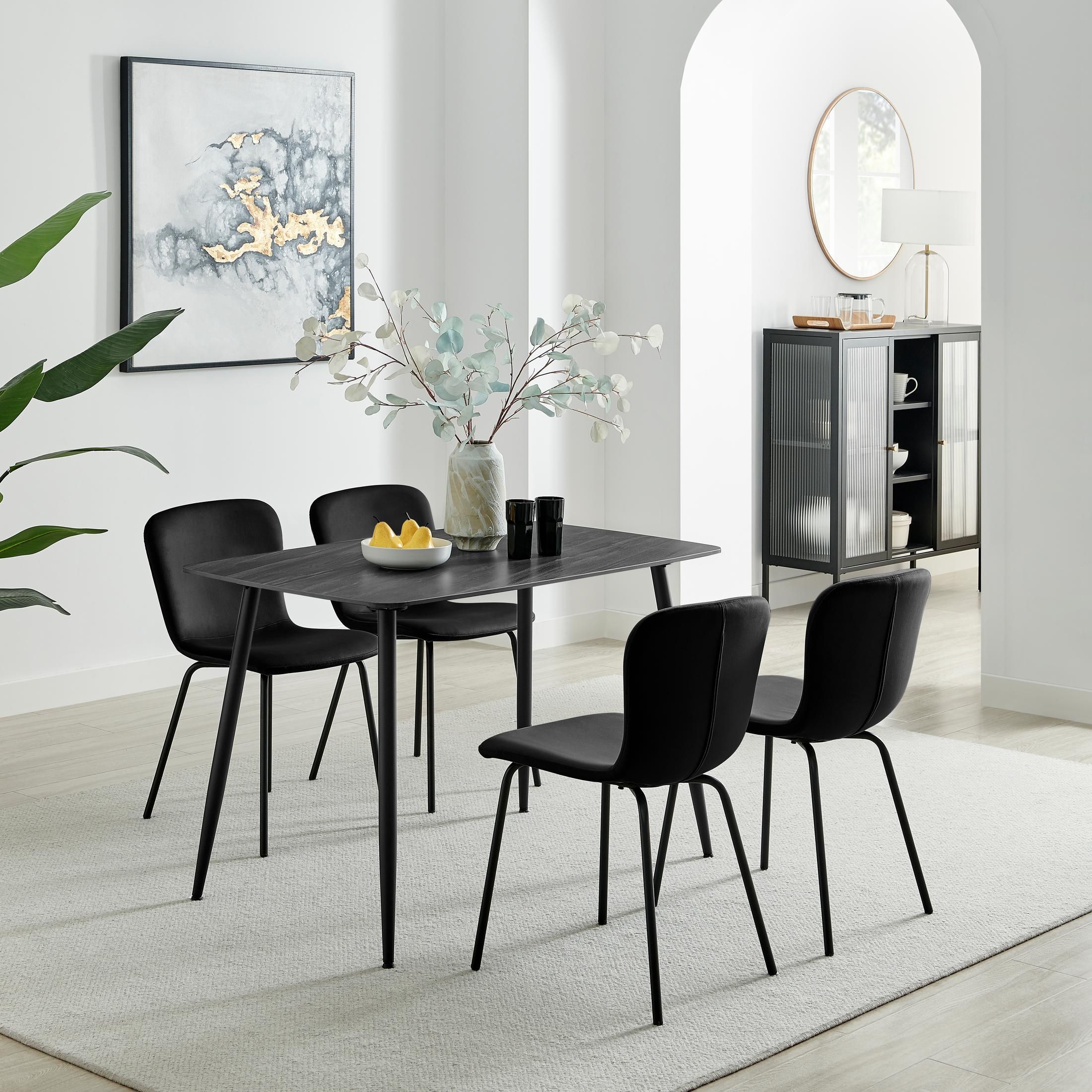 FurnitureboxUK Asti Grey Marble Ceramic Top Dining Table & 4 Black Asti Chairs