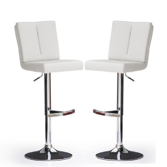 Bruni Bar Stools In White Faux Leather in A Pair
