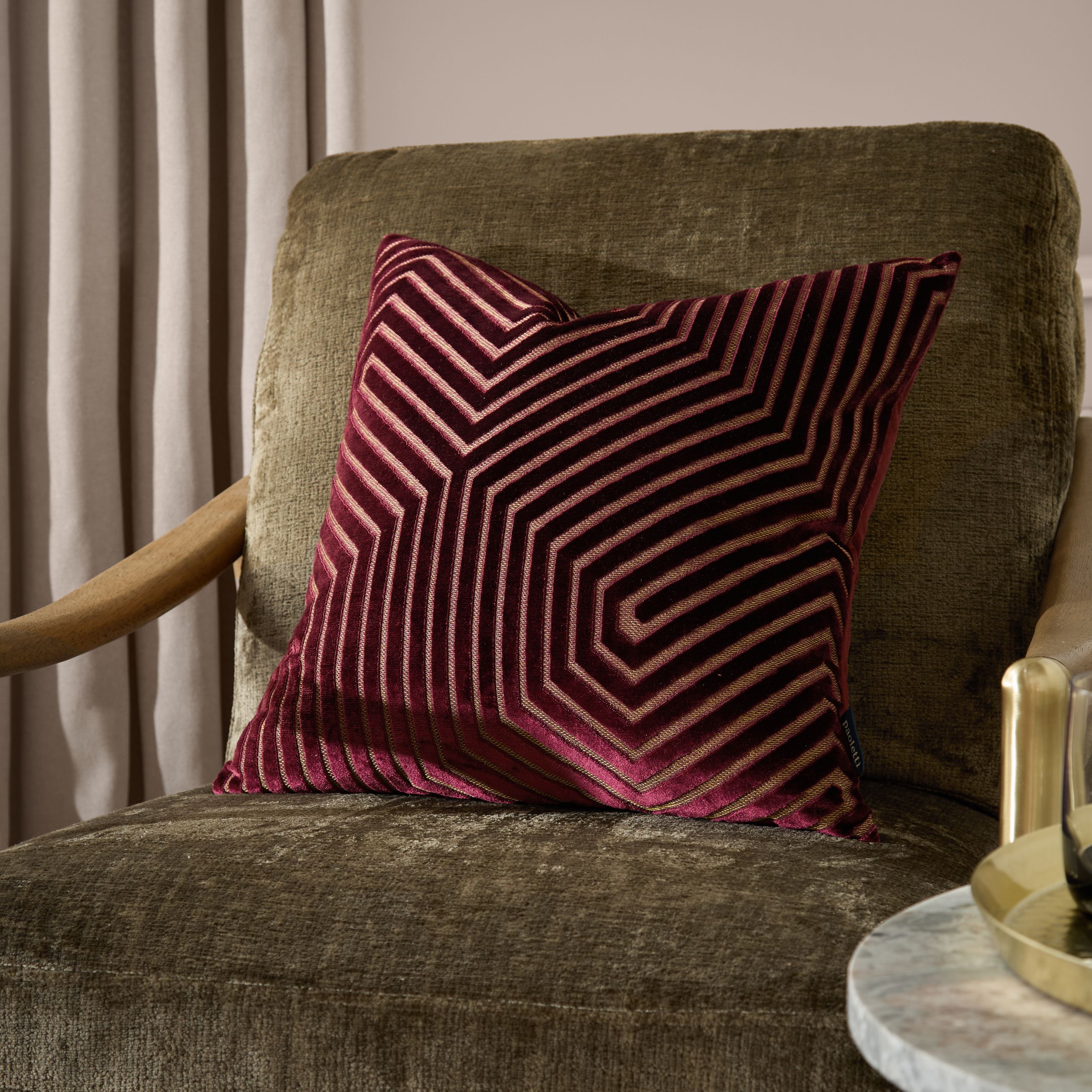 Paoletti Evoke Cut Velvet Cushion in Burgundy