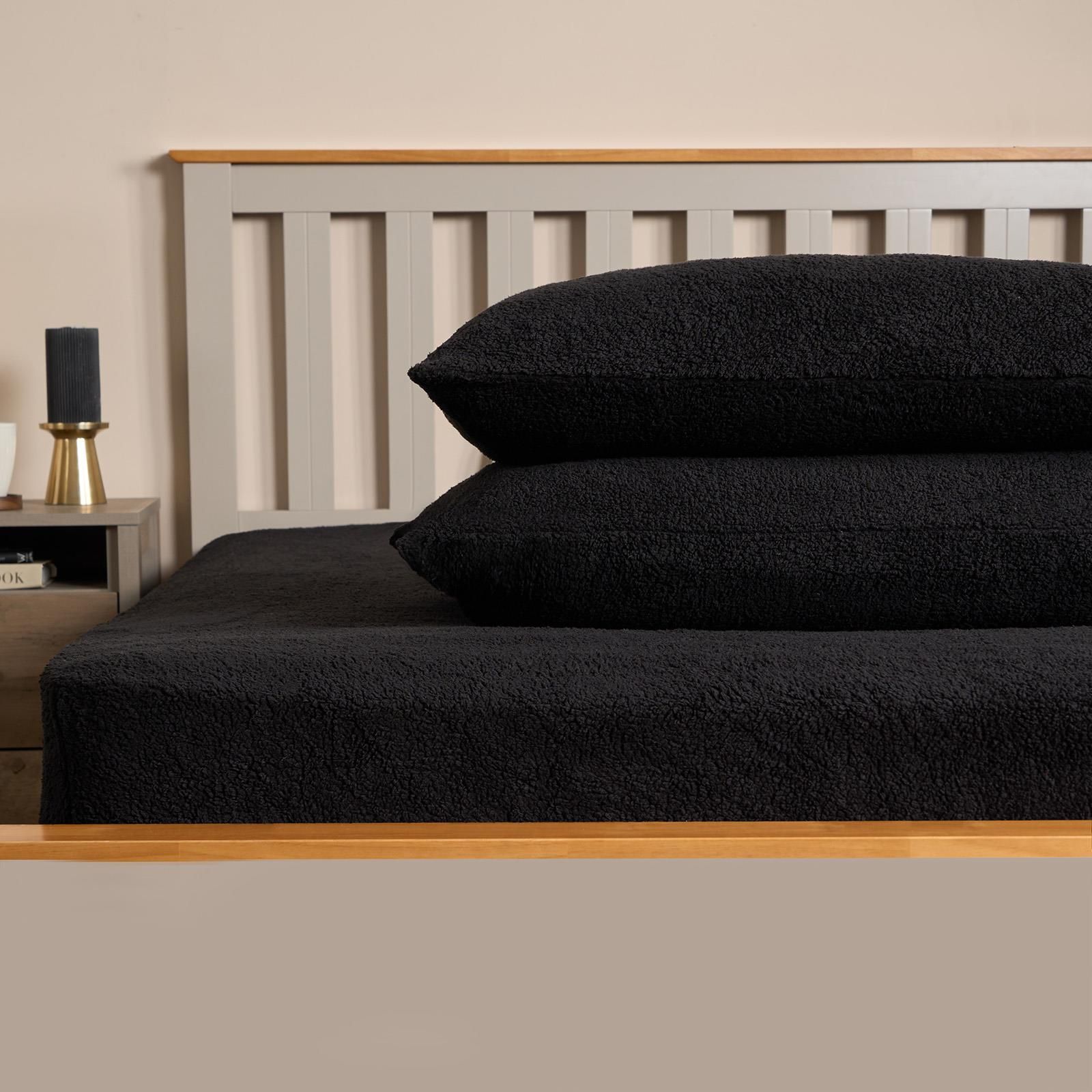 OHS 2 Pack Thermal Teddy Fleece Pillowcase Cover in Black