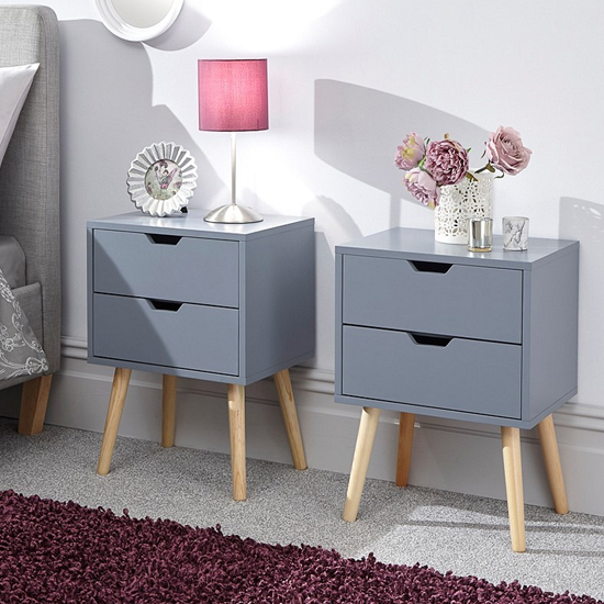 Nyborg Dark Grey Wooden Bedside Cabinet In Pair