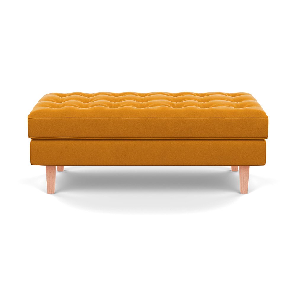 Heal's Hepburn Ottoman Nobilis Velvet Mustard Natural Feet