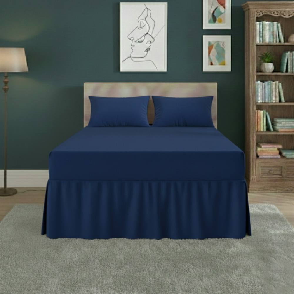 Snug City Fitted Valance Bed Sheet Polycotton Mattress Cover & Frill Easy Care in Blue