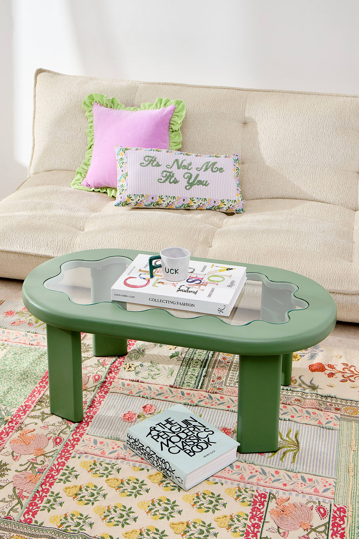 Green Wavy Scalloped Coffee Table - Green