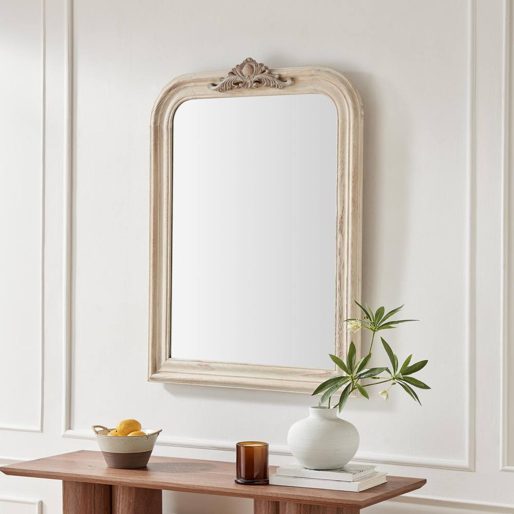 FurnitureboxUK Francis Whitewash Wood Large 110x74cm Overmantle Arch Mirror in White