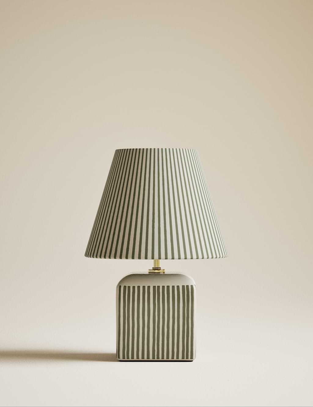 M&S Joshua Ceramic Striped Rechargeable Table Lamp Green