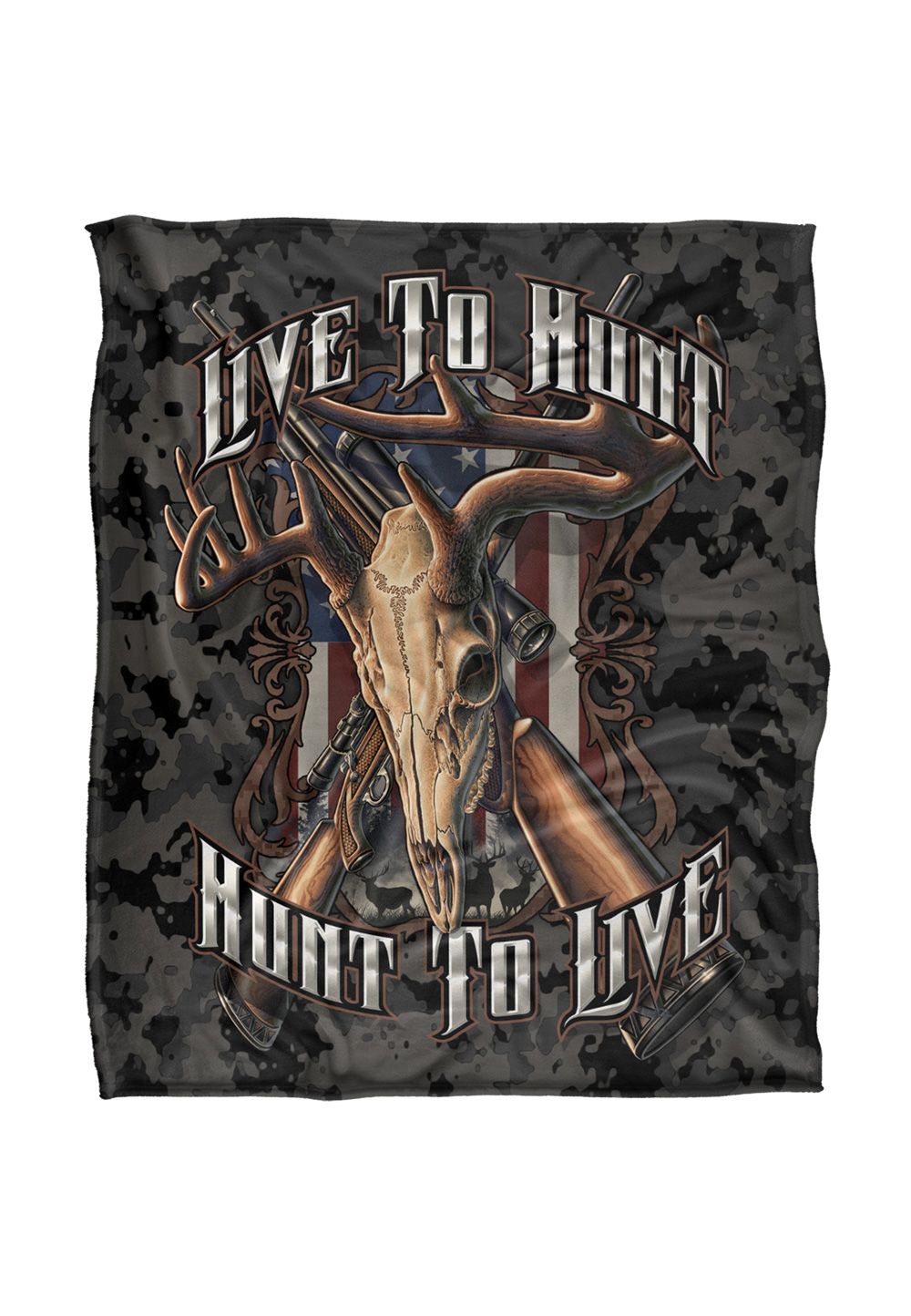 JQ Licensing Rle Live To Hunt Deer Skull Silky Touch Super Soft Throw Blanket 152 X 127 cm in White