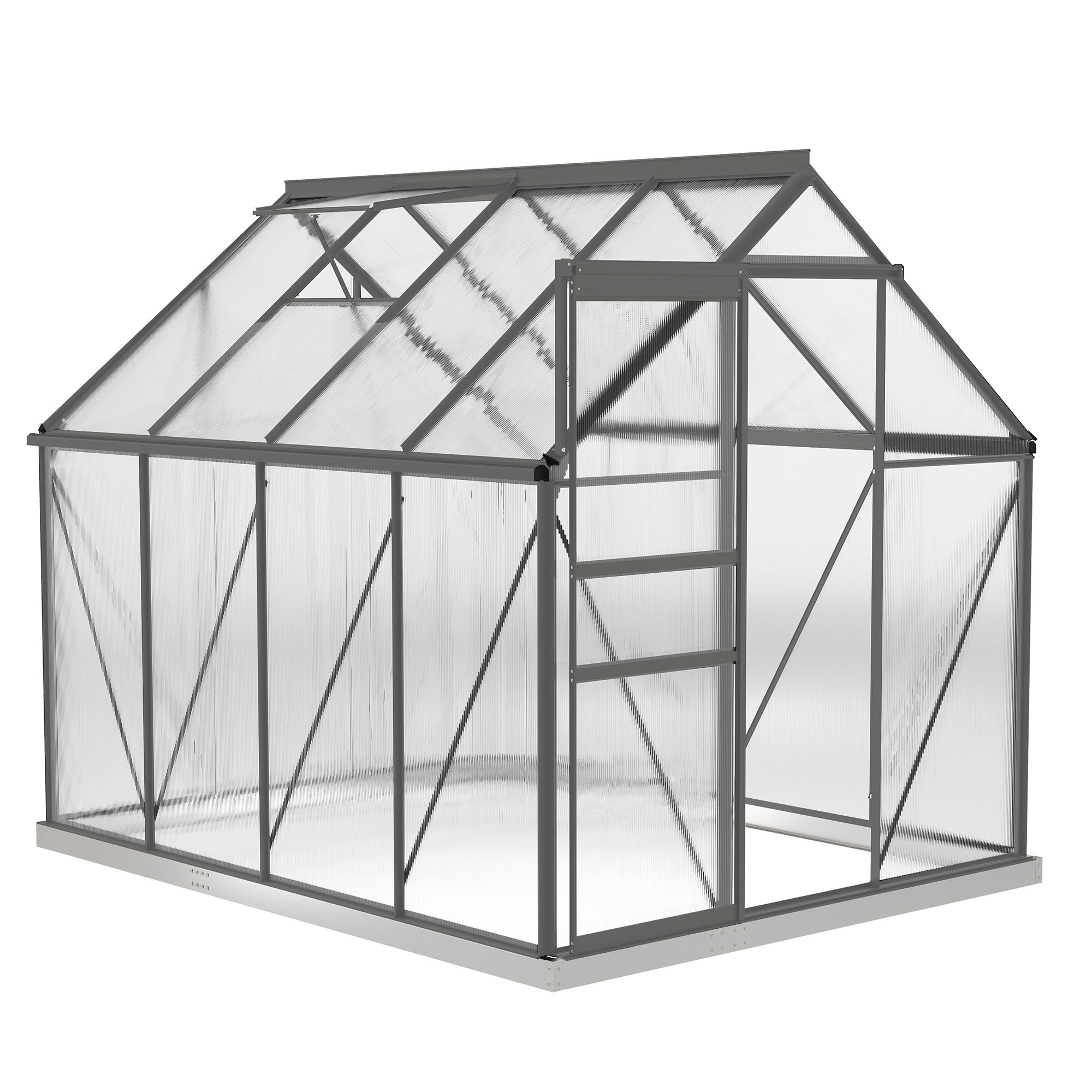 OUTSUNNY Polycarbonate Walk-in Garden Greenhouse w/ Sliding Door Dark Grey 2