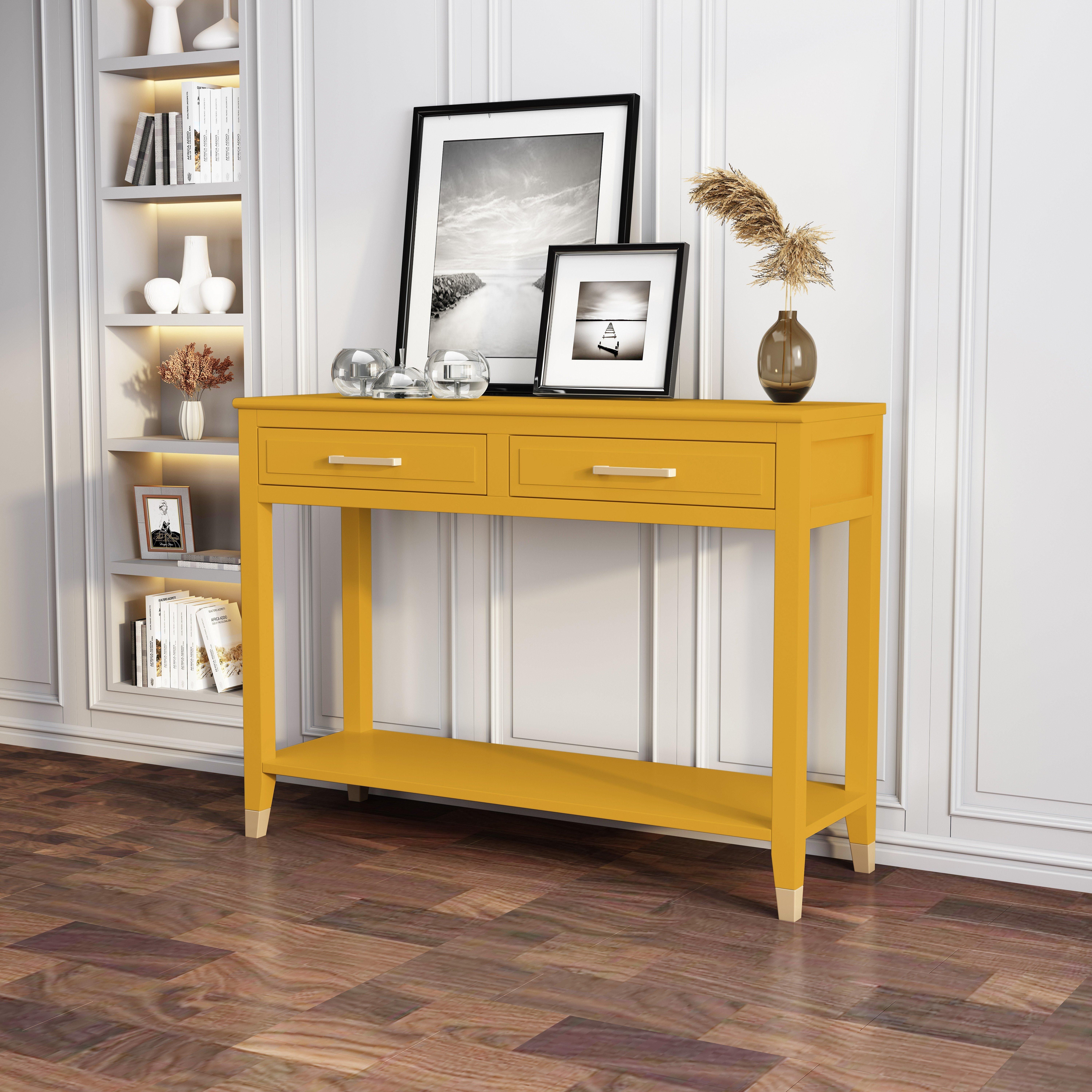 Cabinet Bits Palazzi 2 Drawer Console Table in Mustard