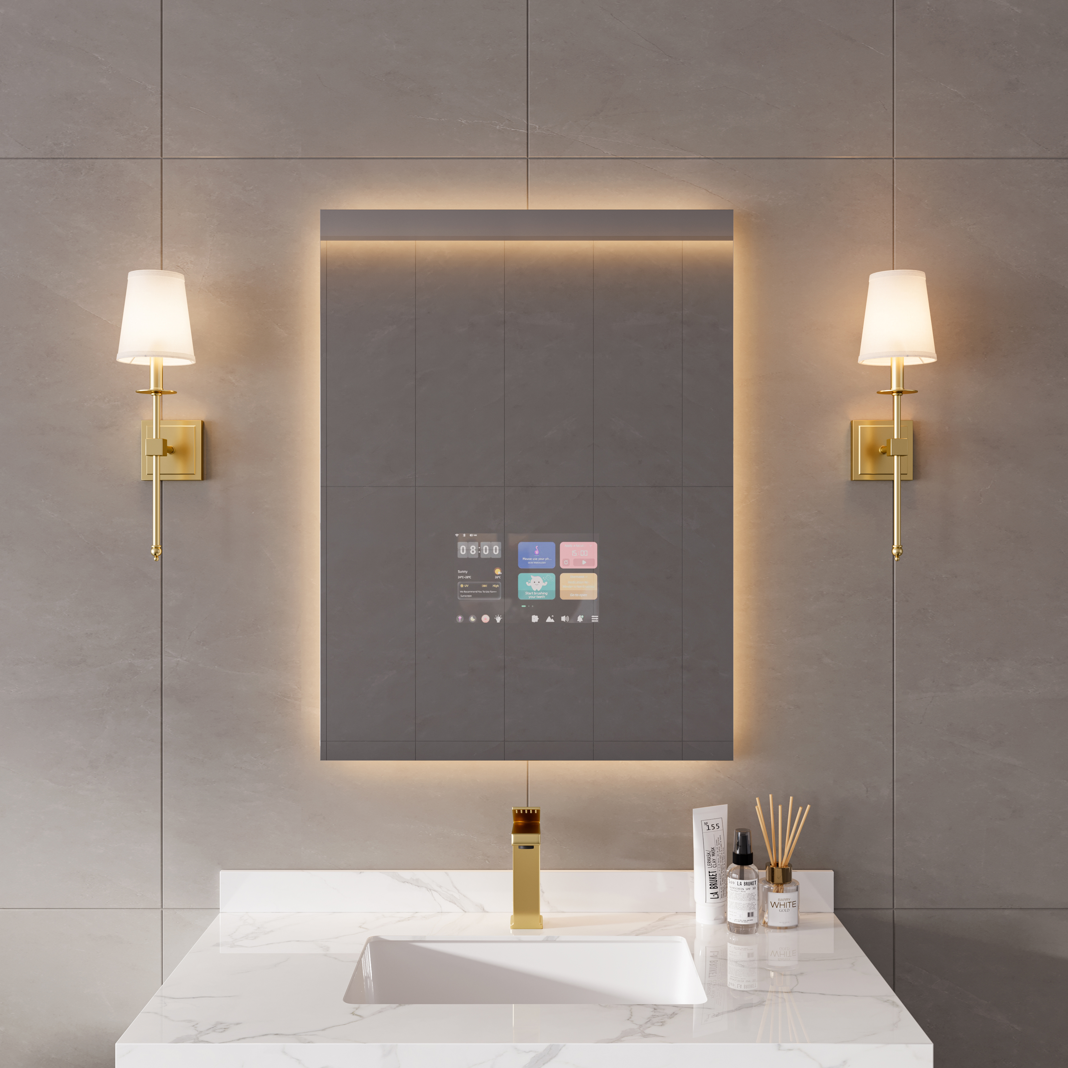 800mm x 600mm Smart Bathroom Mirror Waterproof Touchscreen with Multi-Function