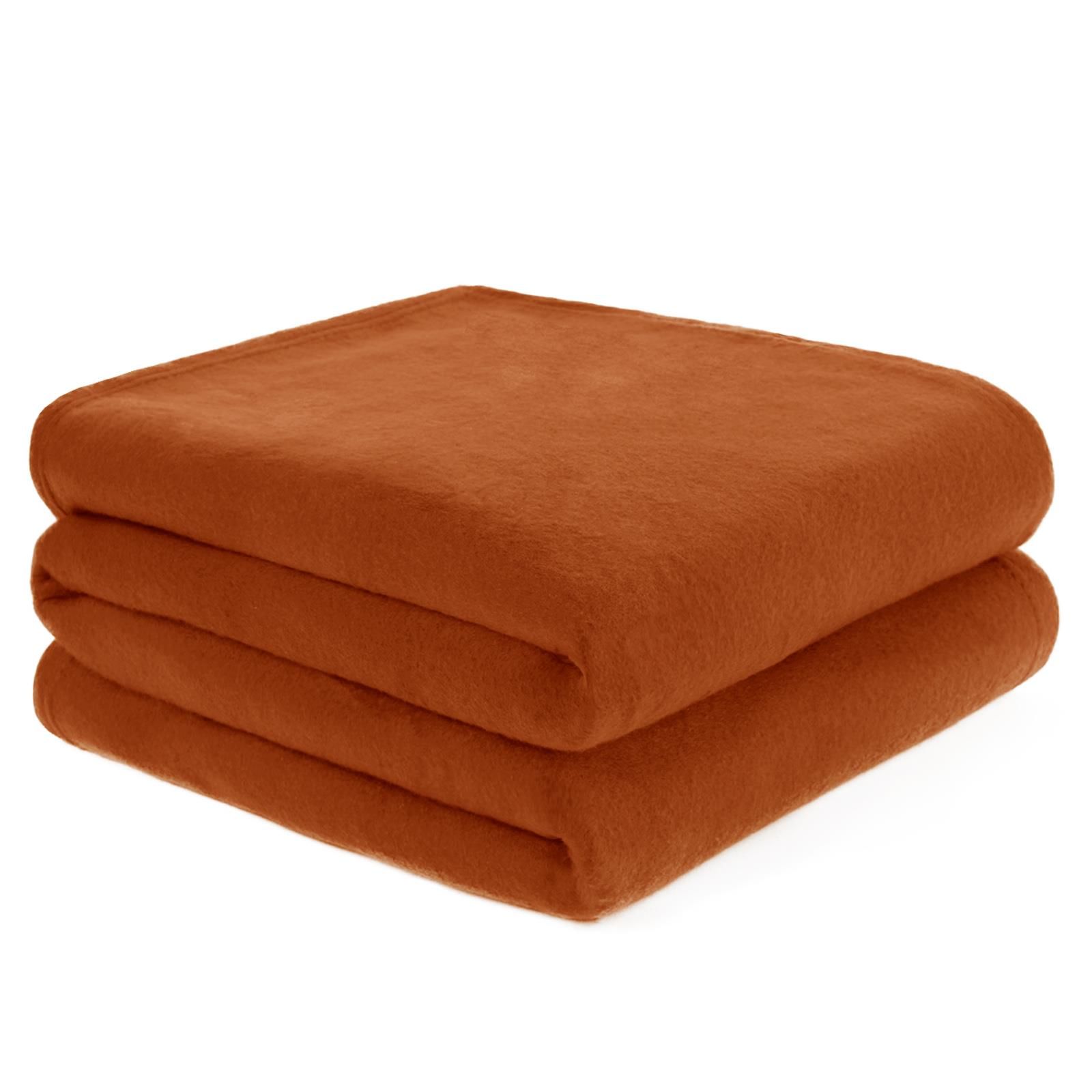 OHS Warm Plain Fleece Throw Over Bed Blanket in Burnt Orange