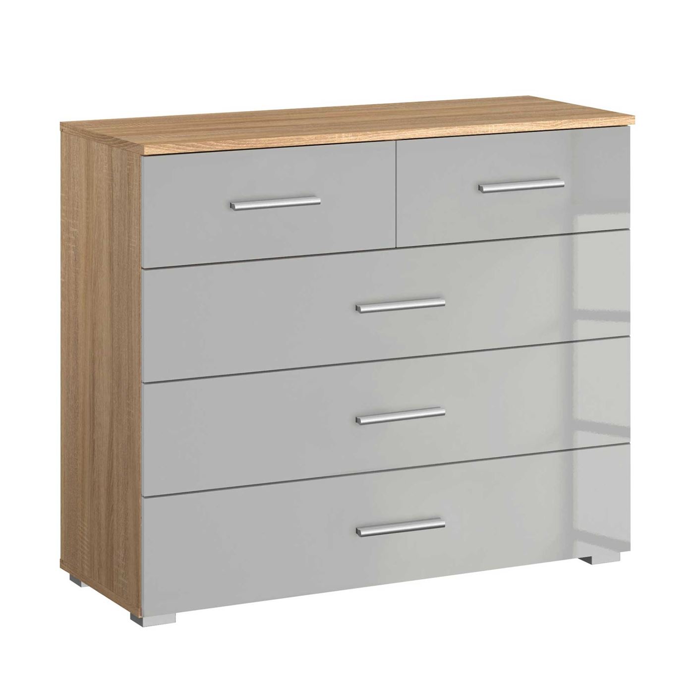 Celle 5 Drawer Chest, Sonoma Oak and High Polish Soft Grey