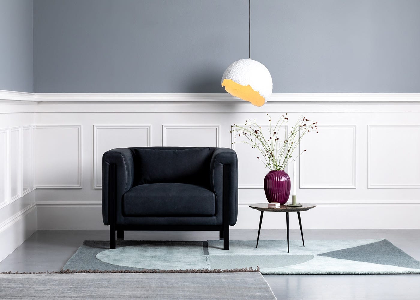 Heal's Massimo Armchair Siena Cotton Deep Sea Black Ash Feet 2