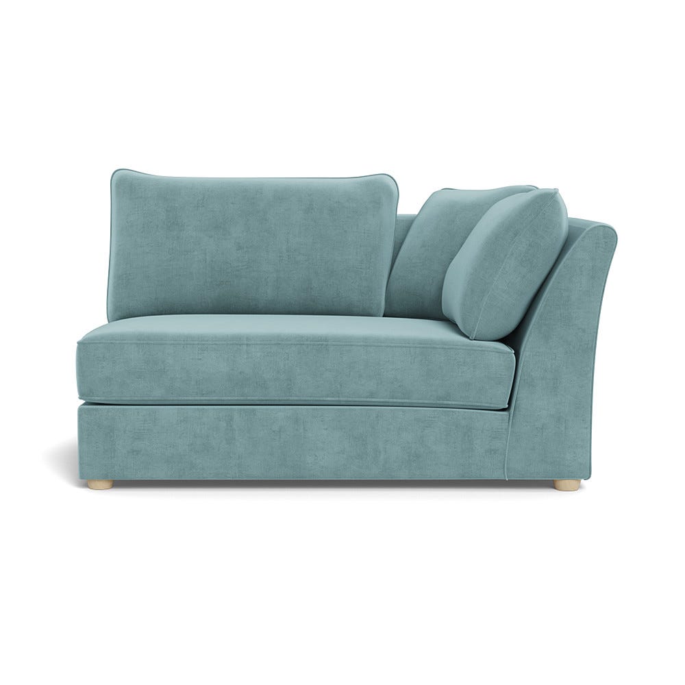 Heal's Tailor Large Curved Right Hand Facing Corner Unit Smart Luxe Velvet Mineral Blue Natural Feet