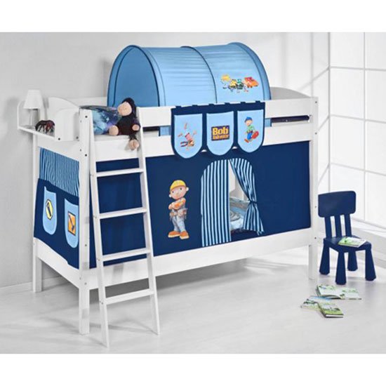 IDA BOB Children Bunk Bed In White With Curtains
