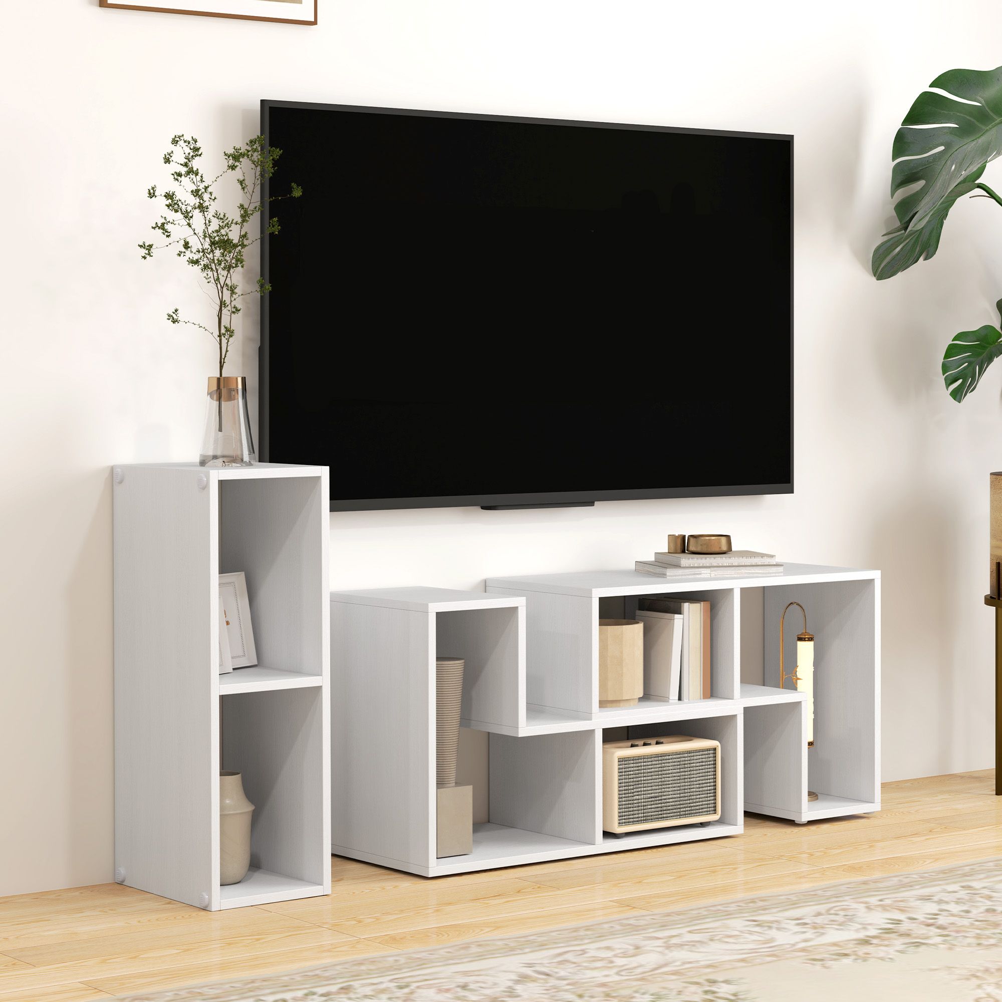 HOMCOM TV Unit for TVs up to 75 Inches, Free Combination TV Stand in White